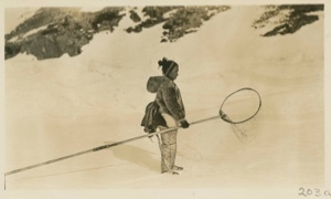 Image: Ahl-na-ha with bird net ready for the cliffs [Arnaqaq?]